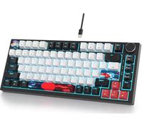 Fogruaden Teclado mecánico con cable, 75% por ciento, intercambiable en caliente, interruptor rojo, teclado mecánico TKL, montaje en junta, teclado compacto NKRO retroiluminado RGB con perilla de
