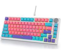 Fogruaden Teclado mecánico con cable intercambiable en caliente, 75% por ciento, interruptor rojo, teclado mecánico rosa TKL, montaje en junta, teclado compacto para juegos con retroiluminación RGB