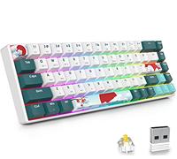 Fogruaden Teclado mecánico inalámbrico 60% para juegos 60%, teclado 2.4G/USB-C/Bluetooth, retroiluminado RGB, mini teclado compacto NKRO de 68 teclas para Win/Mac (Gateron Yellow Switch, Bosque)
