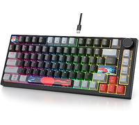 Fogruaden Teclado mecánico para juegos 75% con cable, 75% TKL montaje de junta intercambiable en caliente, interruptor rojo, retroiluminación RGB, 82 teclas, compacto NKRO con perilla (oscuro)