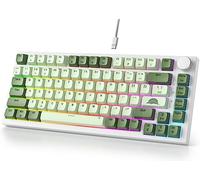 Fogruaden Teclado mecánico para juegos al 75 % - 75 % Matcha, montaje de junta intercambiable en caliente, interruptor rojo, retroiluminación RGB, teclado mecánico TKL de 82 teclas con perilla