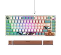 Fogruaden Teclado mecánico para juegos con cable al 75 %, intercambiable en caliente, interruptor rojo, retroiluminación RGB, 82 teclas, teclado mecánico TKL con perilla de control de volumen (B400