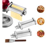 FOHERE Accesorio para Pasta para Batidoras de Pie KitchenAid, Incluye Rodillo de Pasta, Cortador de Fettuccine, Cortador de Espagueti y Cepillo de Limpieza (7 Grosores Ajustables)
