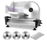 FOHERE Cortadora de Fiambre 250W, Cortadora de Carne y Pan con Cuchillas Serradas y Lisas de 19cm, Espesor Ajustable 0-15mm, Bloqueo de Seguridad, Pies Antideslizantes, Fácil de Limpiar