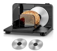 FOHERE Cortadora de Fiambre, Cortafiambres Eléctrico Plegable, con 2 Cuchillas de Acero Inoxidable y Grosor Regulable 0-15mm, Perfecta para Cortar Pan, Queso, Embutidos y Verduras