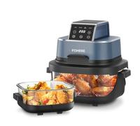 FOHERE Freidora de aire caliente portátil 4 en 1 para Bake, Recrisp, Max Crisp, Airfryer, 4 L y 1,5 L, 6 porciones, compacta, 2 recipientes de vidrio extraíbles y tapa, color azul