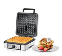 FOHERE Gofrera Eléctrica, 4 Gofres Belgas a la vez, Revestimiento Antiadherente, Waffle Maker, Temperatura Ajustable, Maquina de Gofres, Mango Cool Touch, 1200W Plancha de Gofresa
