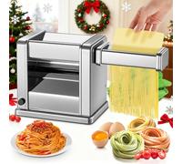 FOHERE Máquina de Pasta Fresca Eléctrica con 2 Cuchillas (1.5 mm/6.6 mm) y 7 Grosores Ajustables de 0.5-3 mm, Acero Inoxidable para Hacer Fideos Espaguetis Raviolis, Plata