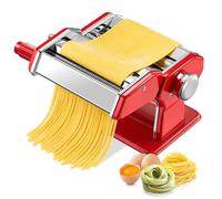 FOHERE Máquina para Hacer Pasta Fresca Manual Roja 3en1 | Disfruta la Cocina Italiana: 7 Niveles de Grosor, 2 Anchuras de Corte, Acero Inoxidable y Abrazadera de Mesa
