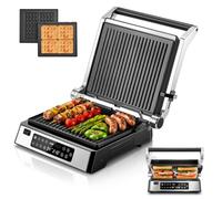 FOHERE Parrilla Eléctrica Multifuncional 4 en 1 Sanwichera | Placas antiadherentes extraíbles, Gofrera grill contacto, tiempo temperatura individuales, pantalla LED 2000W