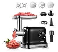 FOHERE Picadora de Carne Eléctrica, 2000W Picadora con 2 Cuchilla de Corte, 3 Placa de Corte (7MM/5MM/3MM), Tubo de Salchichas, Formador de Kubbe, Picadora de Carne Doméstica de Alta Eficiencia, Negra