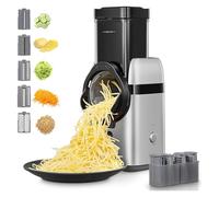 FOHERE Rallador de Verduras Eléctrico,Reibe Eléctrico 5 en 1,cortador de verduras de 80W con varias cuchillas intercambiables y caja de almacenamiento,rallador para frutas y verduras-patatas enteras