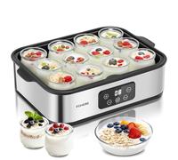 FOHERE Yogurtera con 12 x 180 ml Vasos y Tapas, 25 W Máquina de Yogur Griega, LCD Pantalla de un Solo Toque, Tiempo y Temperatura ajustables, sin BPA, Apagado automático