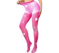 Fohevers Medias de red brillantes para mujer, medias de red con diamantes de imitación, medias de red ajustadas, pequeñas, con diamantes de colores frontales, rosa, Altoa única