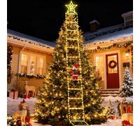 Fohil Luces de Navidad Exterior, LED Escalera con Papá Noel, Estrells, 8 Modos Impermeable Decoración Navidad Exterior para Jardín, Ventana, Árbol, Adornos Navideños Interior