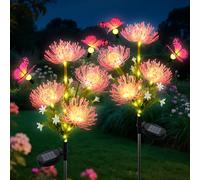 Fohil Luces Solares Exterior, 2 Piezas 78 LED Luces Solares Flores Con Mariposas, 2 Modos Lámpara Solar Impermeable Decoracion Jardin Exterior para Césped, Sendero, Patio