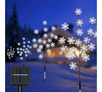 Fohil Luces solares para jardín al aire libre, luces de ramas de copo de nieve, 4, 80 LED, luces navideñas para caminos, impermeables, 8 modos, decoraciones de jardín