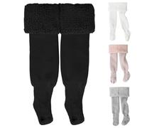 Fohuanky Mallas Térmicas Abrigadas con Pies para Niña/Niño, Forro Polar - Recién Nacido, Bebé, Infantil 0-6 Años - Suaves, Cálidas para Vestidos y Botas (FR/ES, Edad, 1 año, Negro)