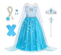 Foierp Disfraz Princesa Elsa Niña - Vestido Princesa Elsa con Accesorios, Traje Princesa Niñas con Capa de Copos, Disfraces Elsa para Fiesta Cumpleaños Halloween Cosplay Carnaval