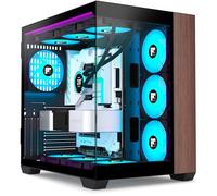 FOIFKIN Carcasa para PC M9, panel frontal de nogal, ventilador ARGB de 3 PWM preinstalado, carcasa de PC ATX de media torre, vidrio panorámico de 270° con tipo C (negro, M9)