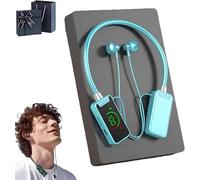 Foihletpath Sports & Karaoke Bluetooth Earphones with Wireless Sound Card, Built-in Mic, LED Display & Audio Editing, Neck-Hanging Earbuds for Live Streaming/Broadcasting - Unisex (Blue)