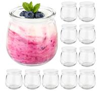 FoiiLiio 12 Piezas Tarros de yogur con tapa,200 ml Vasos Yogurtera con Tapa,Botes de Cristal con Tapas pare Yogures,Botes Cristal Pequeños,Pequeños Para Postre pare Yogures,Miel,Natillas