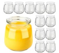 FoiiLiio 12 Piezas Tarros de yogur con tapa,300 ml Vasos Yogurtera con Tapa,Botes de Cristal con Tapas pare Yogures,Botes Cristal Pequeños,Pequeños Para Postre pare Yogures,Miel,Natillas