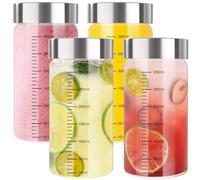FoiiLiio 4pcs Botellas de Cristal para Zumo con Tapas,Botes Pequeños de Cristal de 300ml,botellas de jugo de vidrio de con tapas,Botellas de Vidrio Vacías para Jugo,Batidos,Smoothie