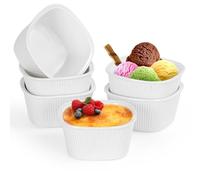 FoiiLiio 6 Ramequines de Cerámica,210ml Moldes para Soufflé,Ramequines de Porcelana,Tazones de crema,plato de tarta de cerámica,Cuencos pequeños de cerámica creme brulee,Blanco,Cuadrado
