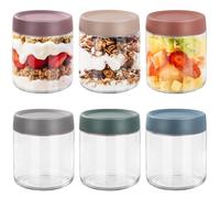 FoiiLiio 6 Tarros de Cristal con Tapa,300ML Overnight Oats Jar,Tarros de Avena Nocturna con tapa de rosca,Mason Jars Tarros de Yogur,Tarros de Comida Preparada para yogur,cereales, gachas