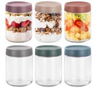 FoiiLiio 6 Tarros de Cristal con Tapa,500ML Overnight Oats Jar,Tarros de Avena Nocturna con tapa de rosca,Mason Jars Tarros de Yogur,tarros de Comida Preparada para yogur,cereales,gachas