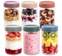 FoiiLiio 6 Tarros de Cristal con Tapa,750ML Overnight Oats Jar,Tarros de Avena Nocturna con tapa de rosca,Mason Jars Tarros de Yogur,Tarros de Comida Preparada para yogur,cereales,gachas