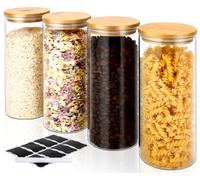 FoiiLiio 950ml Tarros de Cristal con Tapa Hermético - Φ8.5x20cm Juego de 4 Botes de Cristal con Tapa de Bambu Botes Cristal Cocina Almacenaje para Cereales Judías Avena