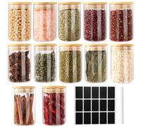 FoiiLiio Botes Especias Cristal, 12 x 250ml Redondos Tarros Especias con Tapas de Bambú, Frascos Especiarias Spice Jars, Botes para especias con Etiquetas
