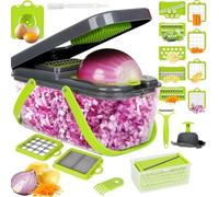 FoiiLiio Multifuncional Mandolina de Cocina, 20 En 1 Vegetable Chopper, Portabilidad Cortador de Verdura con 12 Cuchillas Intercambiables, Rallador de Verduras y Ques, para Patatas Cebolla Zanahoria