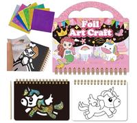 Foil Art,Foliensdiß Bastelset Mädchen,Princesnen Folienspaß Scratch Painting Kunst Set 2-en-1,DIY Färben Aufkleber Bastelset,Einhorn Themen Foil Art Bastelsets für kinder Mädchen Creative Geschenk