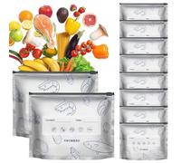 Foil Bags - Food Storage Bag | Foil Bag For Grilling | 10 Pieces Meat Airtight Bags | Stand Up Reusable Sealable Containers With Zip Lock And Label For Seafood Meat Fruit Refrigerator Kitchen Camping
