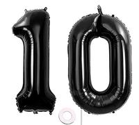 Foil Globo Número 10 Negros Globo Número 10 Negros 100cm Gigante Globos de Cumpleaños Numeros 10 Negros Helio,numero 10 globo cumpleaños 10 años Decoración 10 Cumpleaños para Fiestas Niñas Niños