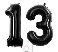Foil Globo Número 13 Negros Globo Número 13 Negros 100cm Gigante Globos de Cumpleaños Numeros 13 Negros Helio,numero 13 globo cumpleaños 13 años Decoración 13 Cumpleaños para Fiestas Niñas Niños