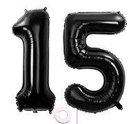 Foil Globo Número 15 Negros Globo Número 15 Negros 100cm Gigante Globos de Cumpleaños Numeros 15 Negros Helio,numero 15 globo cumpleaños 15 años Decoración 15 Cumpleaños para Fiestas Niñas Niños