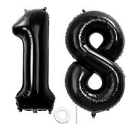 Foil Globo Número 18 Negros Globo Número 18 Negros 100cm Gigante Globos de Cumpleaños Numeros 18 Negros Helio,numero 18 globo cumpleaños 18 años Decoración 18 Cumpleaños para Fiestas Niñas Niños