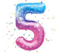 Foil Globo Numero 5, VUCDXOP 101 CM Estrellas rosas azules Globo de cumpleaños 5, globos de helio número 5, Decoracion 5 Cumpleaños Niños, Globos Numeros Gigantes para Fiestas, Vuelan con Helio