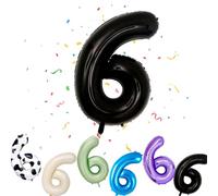 Foil Globo Numero 6, VUCDXOP 101 CM Negro Globo de cumpleaños 6, globos de helio número 6, Decoracion 6 Cumpleaños Niños, Globos Numeros Gigantes para Fiestas, Vuelan con Helio