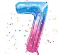 Foil Globo Numero 7, VUCDXOP 101 CM Estrellas rosas azules Globo de cumpleaños 7, globos de helio número 7, Decoracion 7 Cumpleaños Niños, Globos Numeros Gigantes para Fiestas, Vuelan con Helio