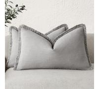 Foindtower - Juego de 2 Fundas de cojín de Lino con Flecos, Decorativas, Estilo rústico, con borlas, Lumbar, Bonito Toque para la Sala de Estar, sofá, Cama, hogar, 30 x 51 cm, Gris Claro rústico