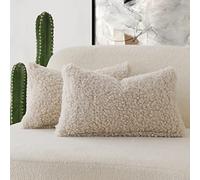 Foindtower Juego de 2 Fundas de cojín de Pelo sintético de Lana rizada, con Textura de bouclé, para cojín Lumbar de Piel de Oveja para Silla y sofá, 12 x 20 Pulgadas, Color Crema Neutro