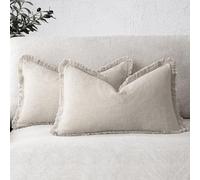 Foindtower Juego de 2 Fundas Decorativas de Lino con Flecos, para cojín Lumbar, Estilo Bohemio, con borlas, acogedora, para sofá, Sala de Estar, decoración del hogar, 12 x 20 Pulgadas, Beige Natural