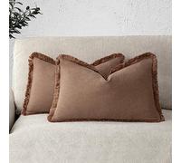 Foindtower - Juego de fundas de cojín de lino con flecos, 2 unidades, decorativas, acogedoras, estilo bohemio y rústico, borlas, suaves, lumbar, bonito toque para sofá y hogar, 30 x 51 cm, color óxido