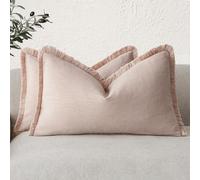 Foindtower - Juego de Fundas de cojín de Lino con Flecos, 2 Unidades, Decorativas, Estilo Bohemio y rústico, con borlas, Lumbar, Suaves, Bonito Toque para sofá, Cama, hogar, 30 x 51 cm, Rosa Claro