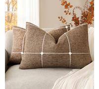 Foindtower Paquete de 2 Fundas de cojín Decorativas de Lino sintético Jacquard a Cuadros, Funda de cojín Lumbar con Textura de cuadrícula para sofá, Sala de Estar, decoración del hogar, 12 x 20